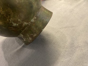 A Chinese archaistic bronze 'hu' vase with inscription, Ming